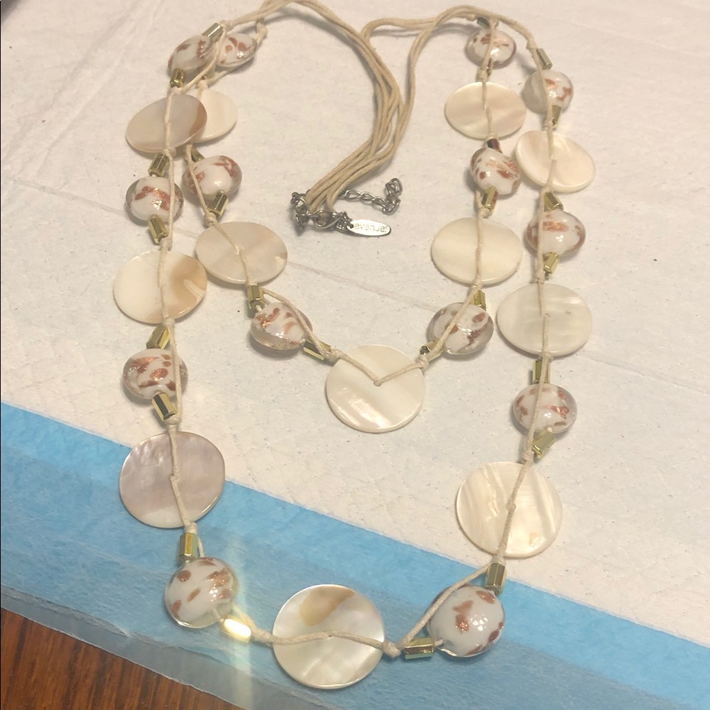 Avenue Neutral Shell Disc & Gold Accent Layered Necklace